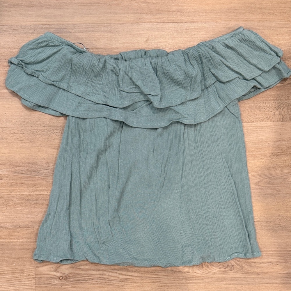 Off-Shoulder Ruffle Crop Top in Sage Green